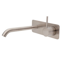 Fienza Up Wall Basin Bath Mixer Set Brushed Nickel Square Plate 200mm Outlet Kaya 228119BN-200