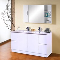 Best BM Bathroom Vanity Cabinet 2 Doors 4 Drawers 1500 mm Freestanding Gloss White BVN-1500