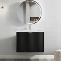 Otti Marlo Fluted 750mm Wall Hung Vanity with slimline Ceramic Top Bathroom Cabinet Matte Black MA750BCT
