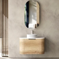 Otti 750mm Wall Hung Curved Vanity with Natural Carrara Marble Top Bathroom Cabinet Natural Oak Bondi BO750NST-NCA
