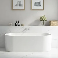 Oceano 1800 x 800 Back to Wall Centre Bath Tub Gloss White With Overflow Acrylic Adore AD1880BTW