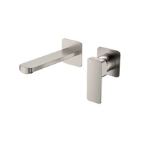 Fienza Tono Wall Basin Bath Mixer Set Square Plates 160mm Outlet Brushed Nickel 233104BN