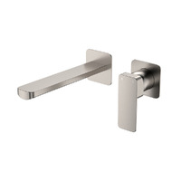 Fienza Tono Wall Basin / Bath Mixer Set Square Plates 200mm Outlet Brushed Nickel 233104BN-200