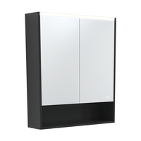 Fienza 750 LED Mirror Cabinet with Display Shelf Matte Black PSC750SB-LED