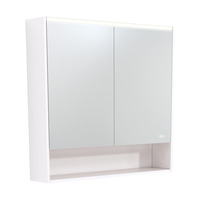 Fienza 900 LED Mirror Cabinet with Display Shelf Satin White PSC900SMW-LED