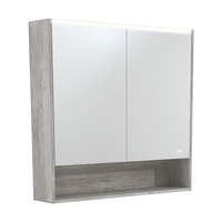 Fienza 900 LED Mirror Cabinet with Display Shelf Industrial Grey PSC900SX-LED