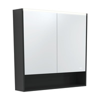 Fienza 900 LED Mirror Cabinet with Display Shelf Satin Black PSC900SB-LED