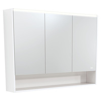 Fienza 1200 LED Mirror Cabinet with Display Shelf Satin White PSC1200SMW-LED