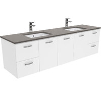 Fienza Sarah Dove Grey Undermount Double Bowl UniCab 1800 Wall Hung Vanity Gloss White SD180JD
