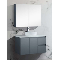 Wall Mirror Medicine Cabinet 750mm x 750mm Bathroom Storage Matt Grey Sunny Group Brighton PSH-7575