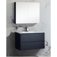Wall Mirror Medicine Cabinet 900mm x 750mm Bathroom Storage Matt Black Sunny Group Brighton PSH-9075