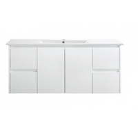Sunny Group Willow Series 1200 Wall Hung Vanity Gloss White with Ceramic Top WH8027-1200W-SD