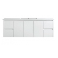 Sunny Group Willow Series 1500 Wall Hung Vanity Gloss White with Ceramic Top WH8027-1500W-SD