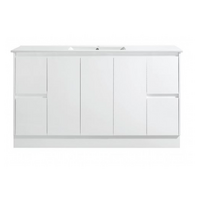 Sunny Group Sammy Series 1500 Freestanding Vanity Gloss White with Ceramic Top SK7-1500W-SD