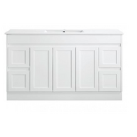 Sunny Group Quinn Series 1500 Freestanding Vanity Matte White with Ceramic Top SK76-1500WM-SD