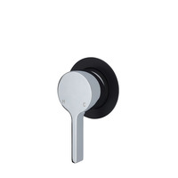 Fienza Sansa Shower Wall Mixer Chrome Small Matte Black Round Plate Bathroom Tap 229101CB
