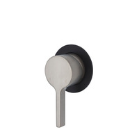 Fienza Sansa Shower Wall Mixer Brushed Nickel Small Matte Black Round Plate 229101BNB