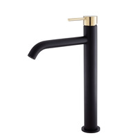 Fienza Bathroom Tall Basin Mixer Vessel Tap Matte Black With Urban Brass Handle Kaya 228107BUB