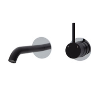 Fienza Up Wall Basin / Bath Mixer Set Matte Black With Chrome Round Plates 160mm Outlet Kaya 228118BC