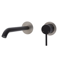 Fienza Wall Basin / Bath Mixer Set Matte Black with Brushed Nickel Round Plates 200mm Outlet Kaya 228104BBN-200