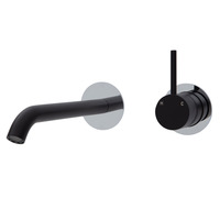 Fienza Up Wall Basin / Bath Mixer Set Matte Black with Chrome Round Plates 200mm Outlet Kaya 228118BC-200
