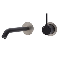 Fienza Up Wall Basin / Bath Mixer Set Matte Black with Brushed Nickel Round Plates 200mm Outlet Kaya 228118BBN-200