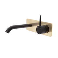 Fienza Up Wall Basin / Bath Mixer Set Matte Black With Urban Brass Square Plate 160mm Outlet Kaya 228119BUB