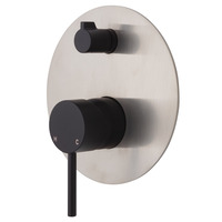 Fienza Shower Wall Mixer Matte Black Large Round Brushed Nickel Plate Bathroom Tap Kaya 228102BBN