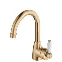 Fienza Eleanor Basin Mixer Bathroom Gooseneck Tap Urban Brass / Ceramic 202104UB