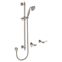 Fienza Lillian Lever Rail Shower Set with Ceramic White Handle Brushed Nickel 339103BN
