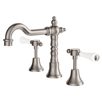 Fienza Lillian Lever Basin Set Brushed Nickel with Ceramic Handles 339102BN