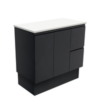 Fienza Bathroom Vanity 900 Cabinet on Kickboard Cupboard Fingerpull Satin Black 90ZBKR