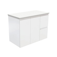 Fienza Bathroom Vanity 900 Cabinet Wall Hung Cabinet Fingerpull Satin White 90ZR