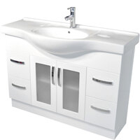 Fienza Antonio Glass Doors 1200 Bathroom Vanity Cabinet Cupboard White 120EKG