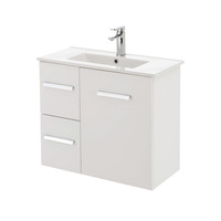 Fienza Delgado Slim 750 Bathroom Wall Hung Vanity Cabinet Left Drawers White 75DL