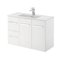 Fienza Delgado Slim 900 Wall Hung Vanity Bathroom Cabinet Left Drawers White 90DL