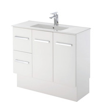 Fienza Delgado Slim 900 Vanity on Kickboard Bathroom Cabinet Left Drawers White 90DKL