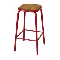 Bean Metal Stackable Retro Bar Stool with Ash Seat 680mm Frosted Red