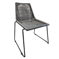 Kola Outdoor Powder Coated Steel Sled Stackable Wire Cafe Dining Chair PE Wicker Grey 