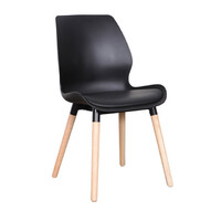 Europa Dining Chair Black Metal Base Black PP Bucket and PU Padded Seat with Natural Legs
