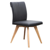 Hendriks Dining Chair Commercial Black Leather Padded Seat Natural Timber Legs