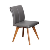 Hendriks Dining Chair Commercial Charcoal Leather Padded Seat Teak Timber Legs