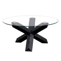 Sala 1300mm Round Dining Table 12mm Tempered Glass Top Solid Oak Legs Black