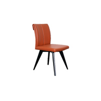 Hendriks Dining Chair Commercial Terracotta Leather Padded Seat Black Timber Legs