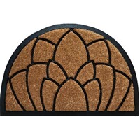 Lotus Embossed Design Doormat Coir Rubber Outdoor Door Mats 40cm x 60cm Half Moon