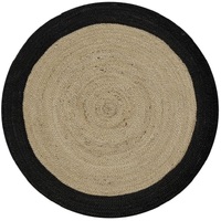 Dot Jute Fibre Round Floor Rug 190cm Diameter Hand woven Black Natural Large