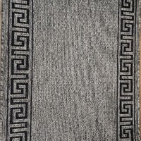 Chino Hall Runner Greek Key Rubber Backed 80cm wide Hallway Carpet Black / Grey