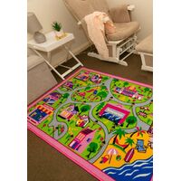 Children's Rug Playmat Activity Play Mat Pink Track 100cm x 150cm