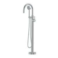 Greens Tapware Bath Tub Filler Mixer Floor Mounted Tap with Hand Shower Bathroom Gisele Brushed Steel 1844830