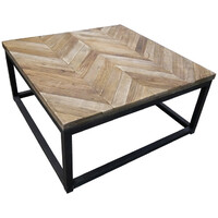 Coffee Table Rustic Industrial Timber Herringbone Top Square 800mm Wide
